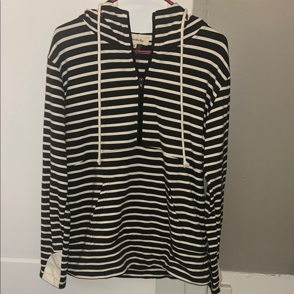 Vanilla Bay Gray Striped Half Zip Hoodie- XL - Picture 1 of 5